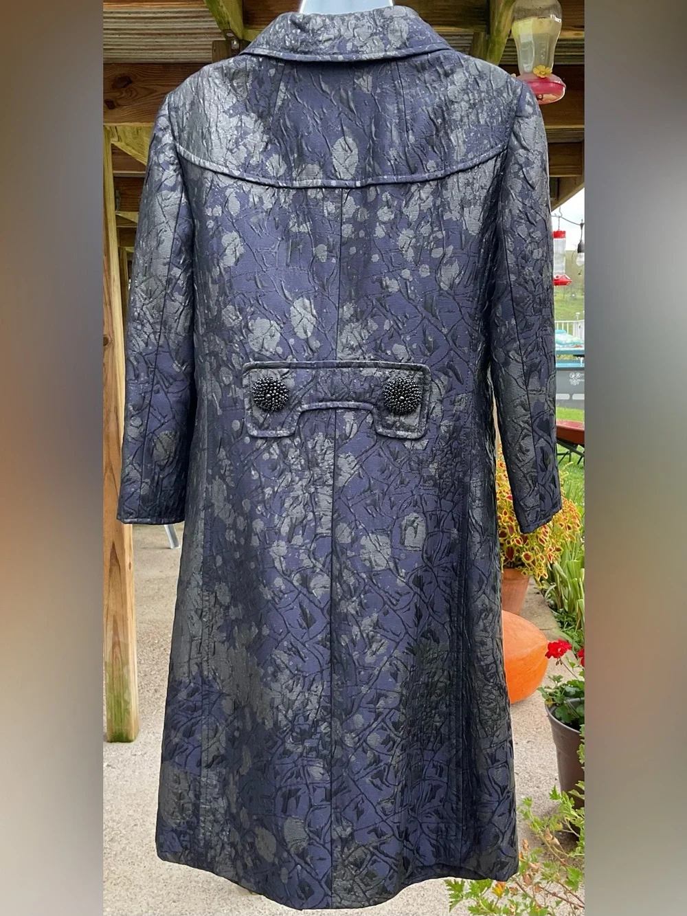 Carlisle Size 6 Y2K Navy Metallic Brocade Dress Long Coat 2 Piece Formal Set